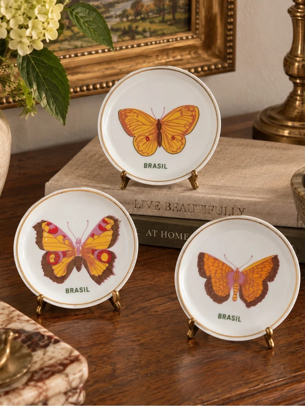 Wall Butterfly Plate Trio - - Orange Accent Home Wall Decor